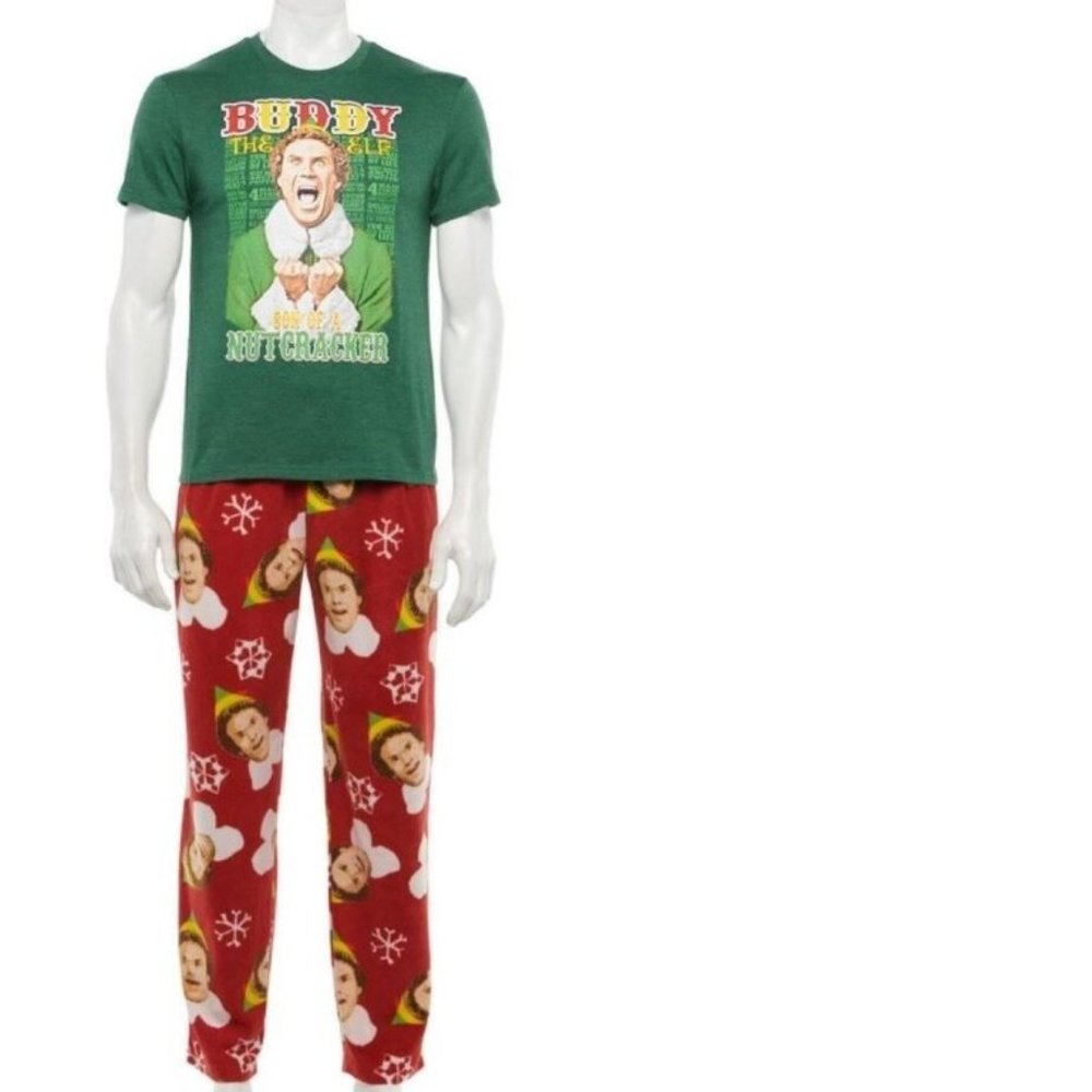 Mens Christmas Pajama Set XL Buddy The Elf Nutcracker Short Sleeve Shirt & Pants